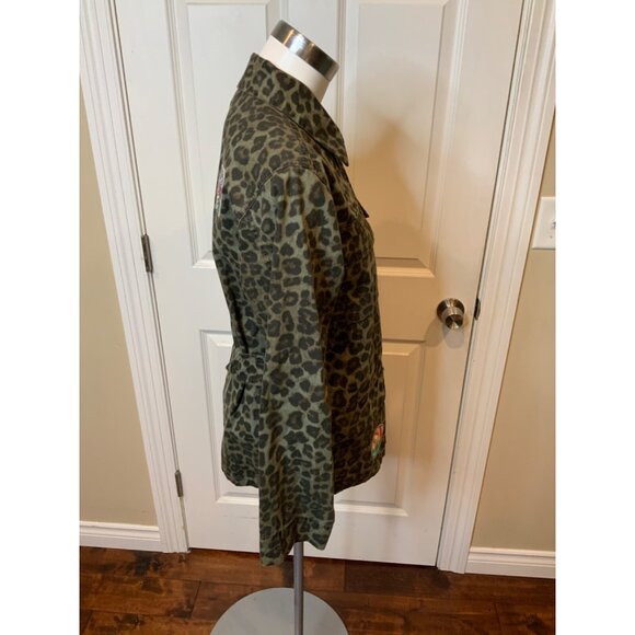 Good American Gray & Brown Animal Print Snap Button-Up Jacket W/ Patches Size XS - Picture 4 of 8